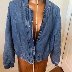 Anthropologie Blue Quilted Bomber Jacket